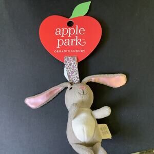 Apple Psrk Organic Cotton Stroller Toy - Grey Bunny - 6" Plush Toy  NWT
